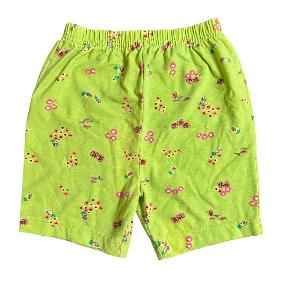 Christie Brooks Girls Lime Green Tropical Fruit Floral Print Shorts Size M 5-6